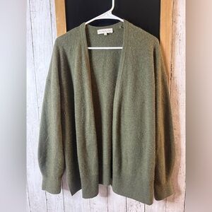 White + Warren Cardigan Sweater Women 's Large 100% Cashmere Open Front Green